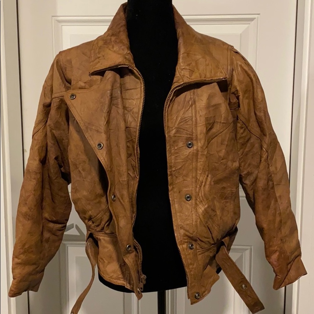 Women’s cropped vintage brown leather jacket- s - Picture 11 of 12